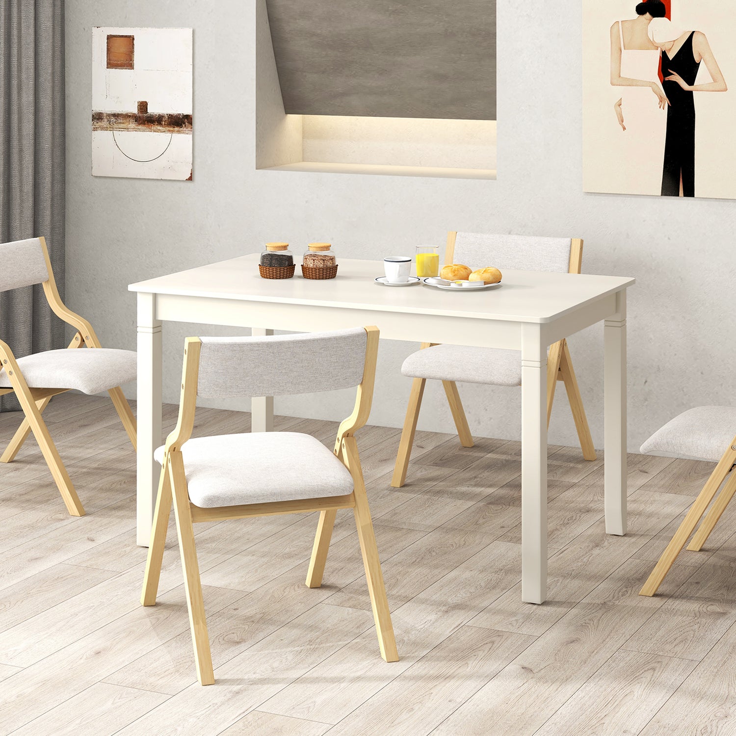 48-Inch Wooden Dining Table for 4 People Rectangular Kitchen Table with Rubber Wood Legs