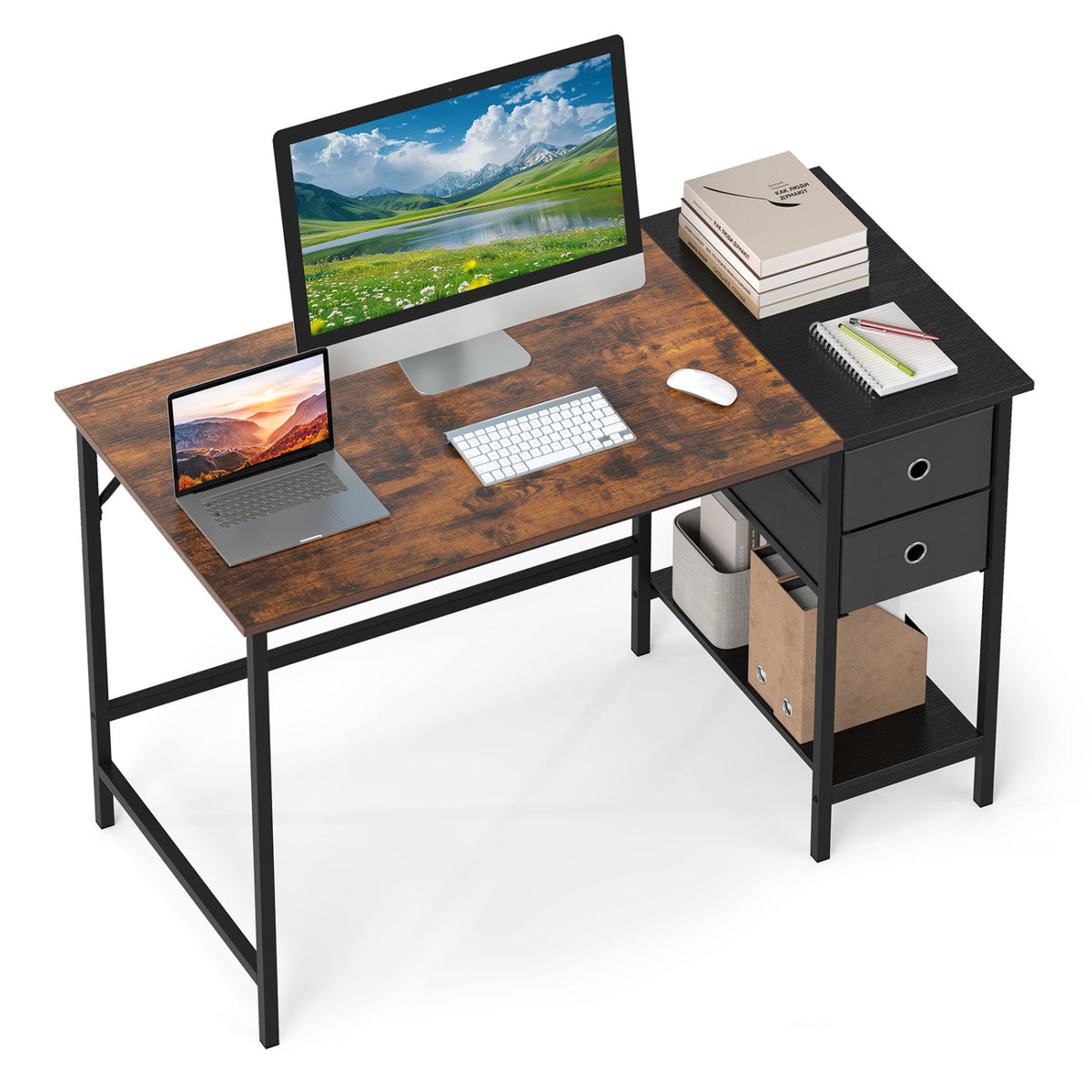 Computer Desk with 2 Fabric Drawers Industrial Home Office Desk