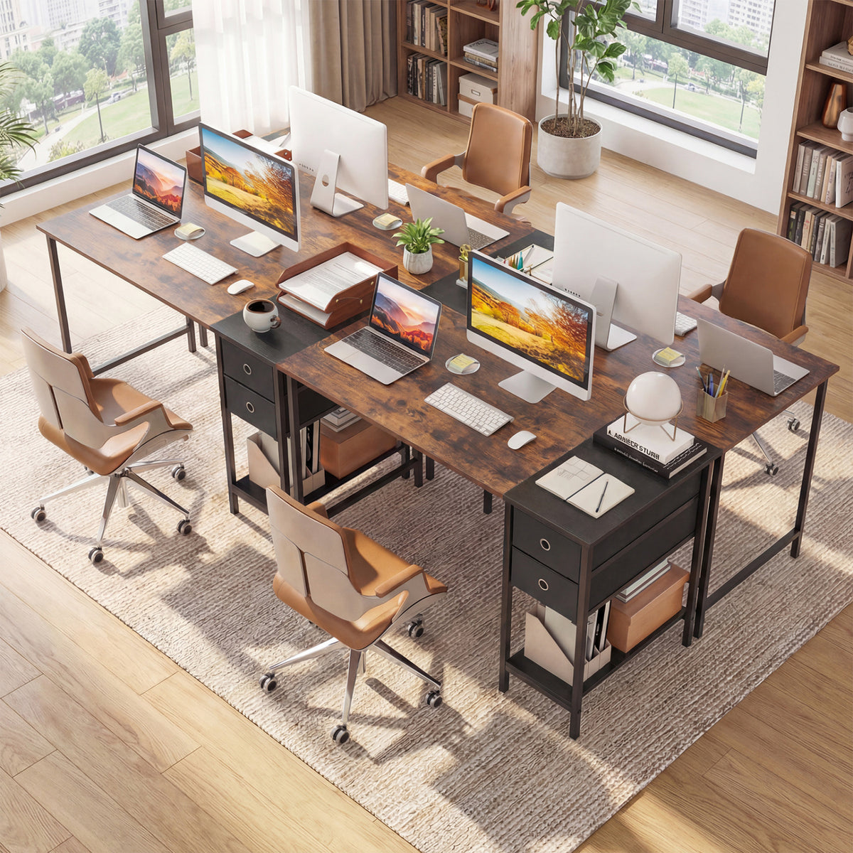 Computer Desk with 2 Fabric Drawers Industrial Home Office Desk