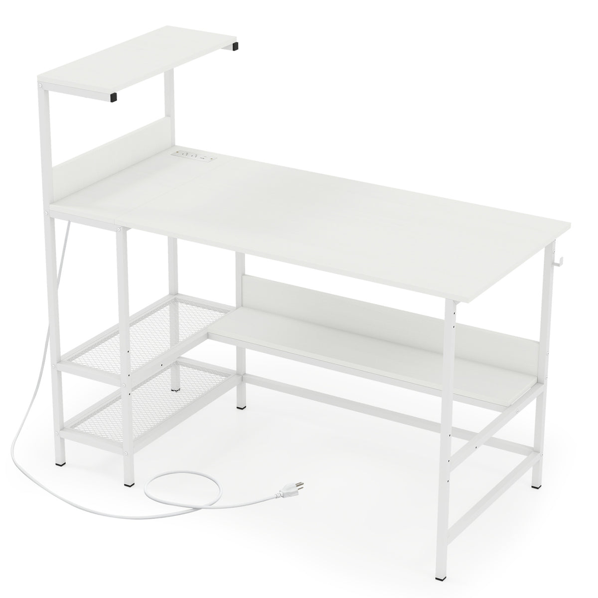 Computer Desk with Power Outlets and Storage Shelves