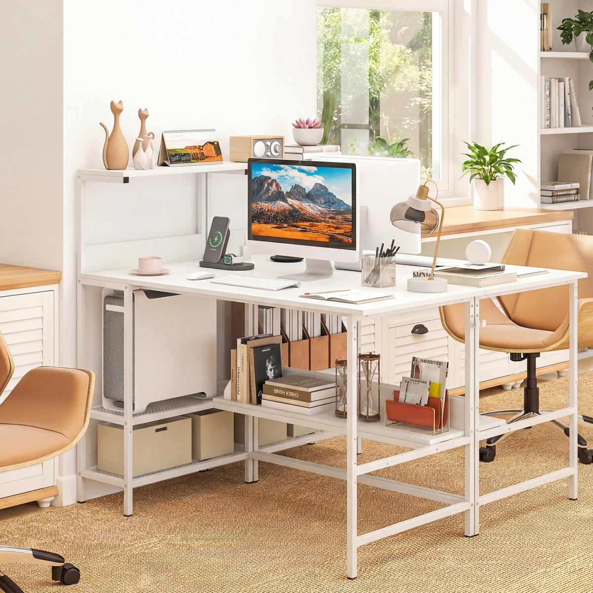 Computer Desk with Power Outlets and Storage Shelves