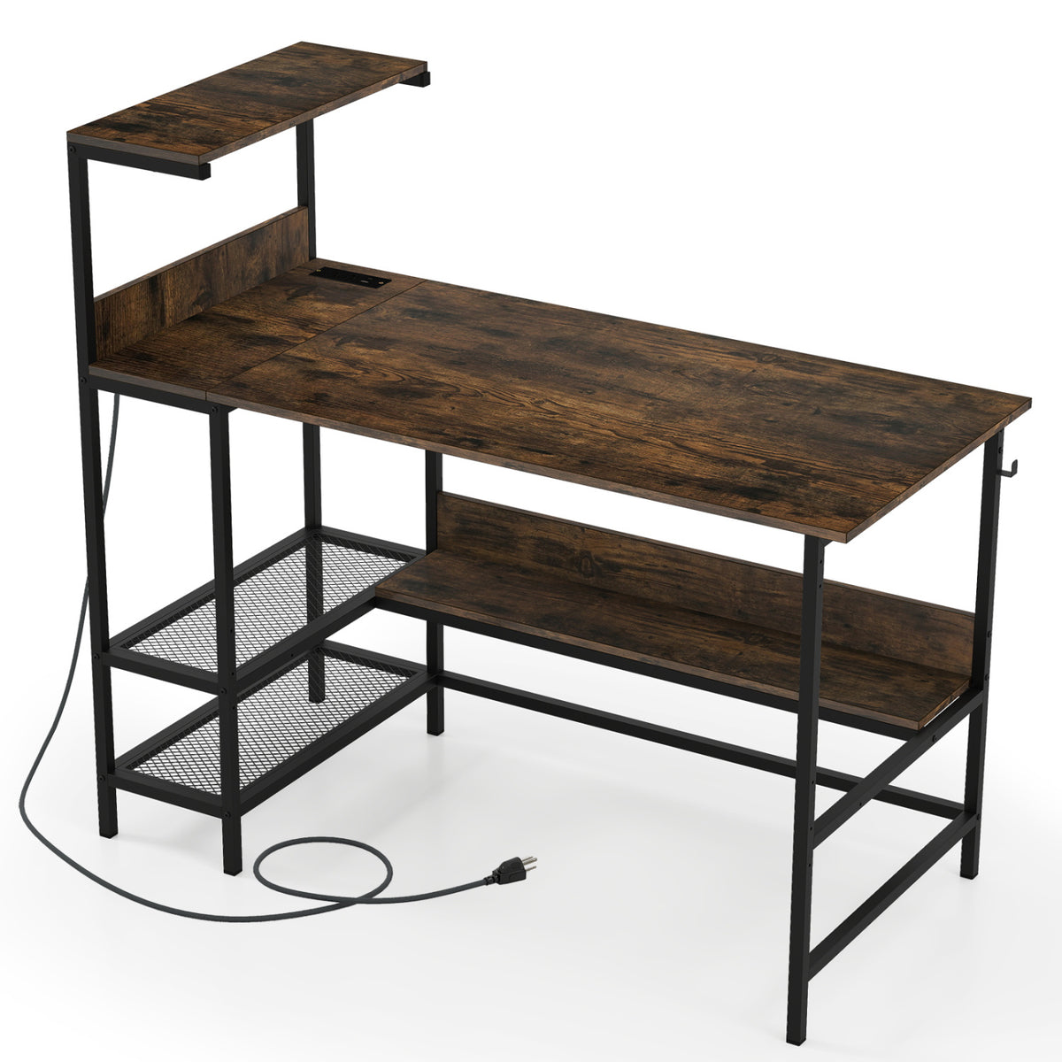Computer Desk with Power Outlets and Storage Shelves