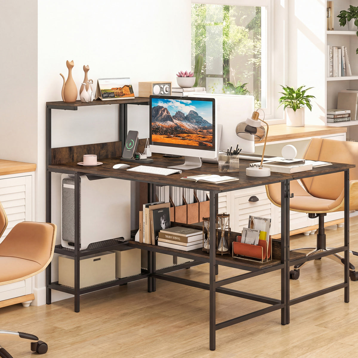 Computer Desk with Power Outlets and Storage Shelves