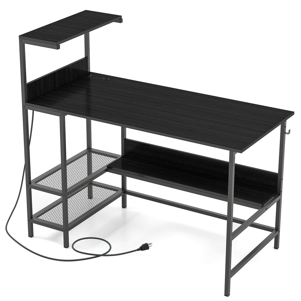Computer Desk with Power Outlets and Storage Shelves