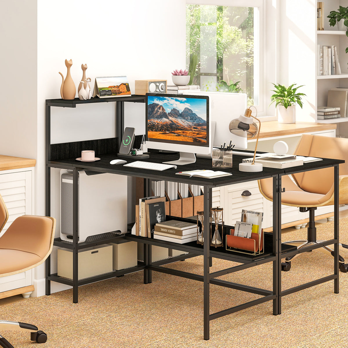 Computer Desk with Power Outlets and Storage Shelves