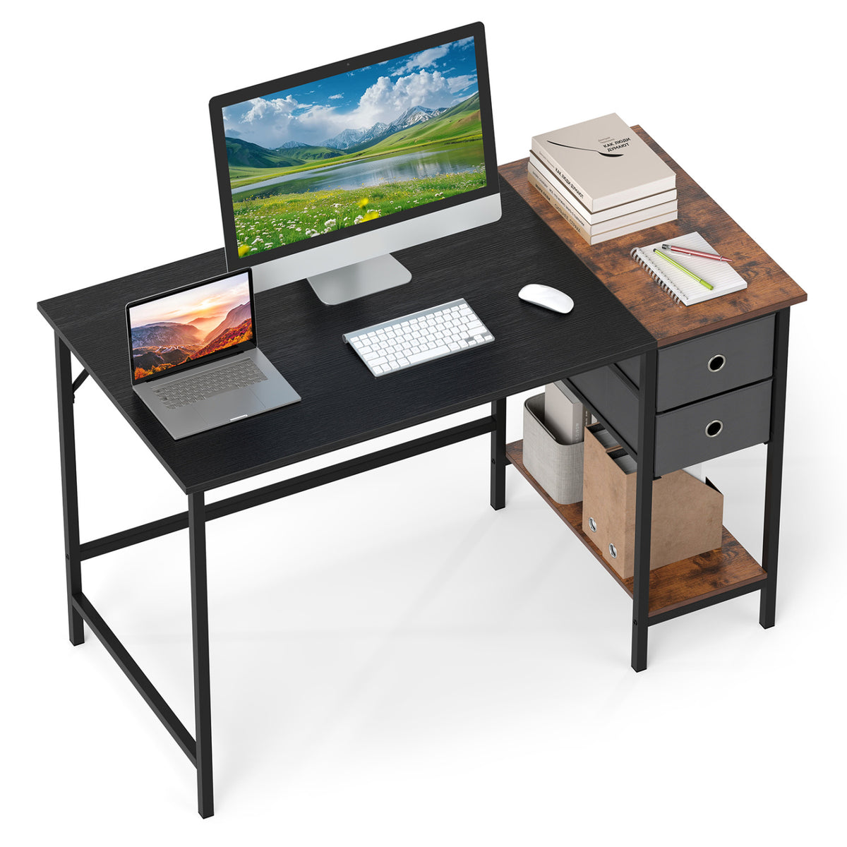 Computer Desk with 2 Fabric Drawers Industrial Home Office Desk