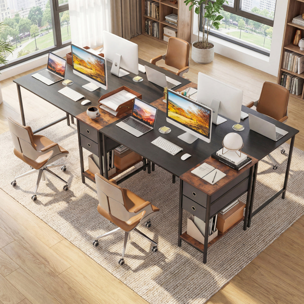 Computer Desk with 2 Fabric Drawers Industrial Home Office Desk