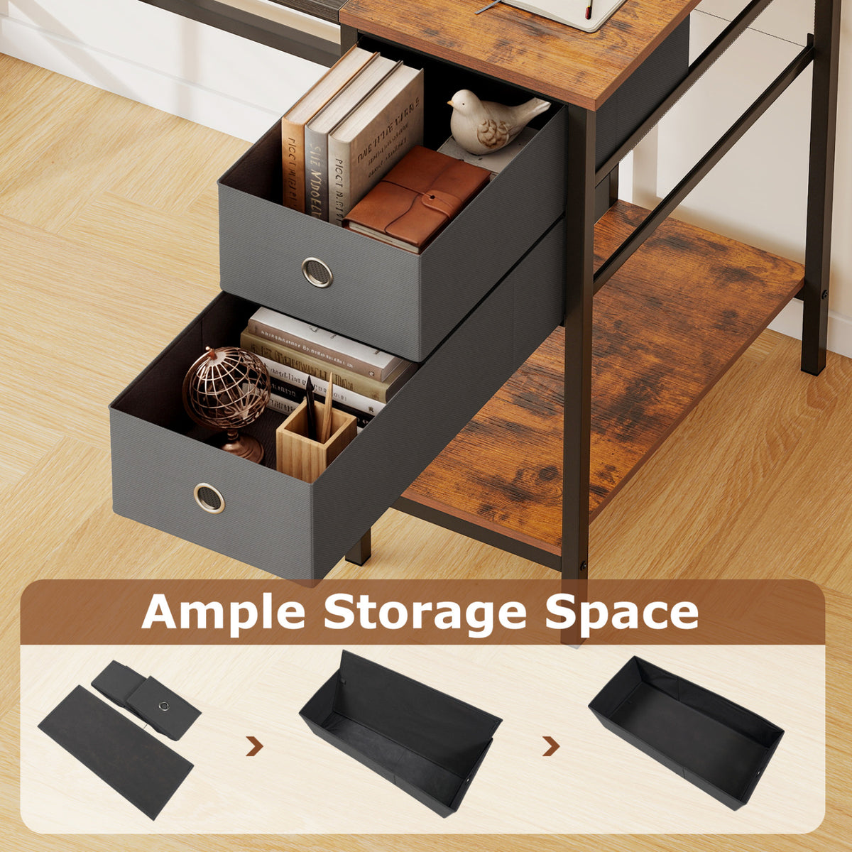 Computer Desk with 2 Fabric Drawers Industrial Home Office Desk