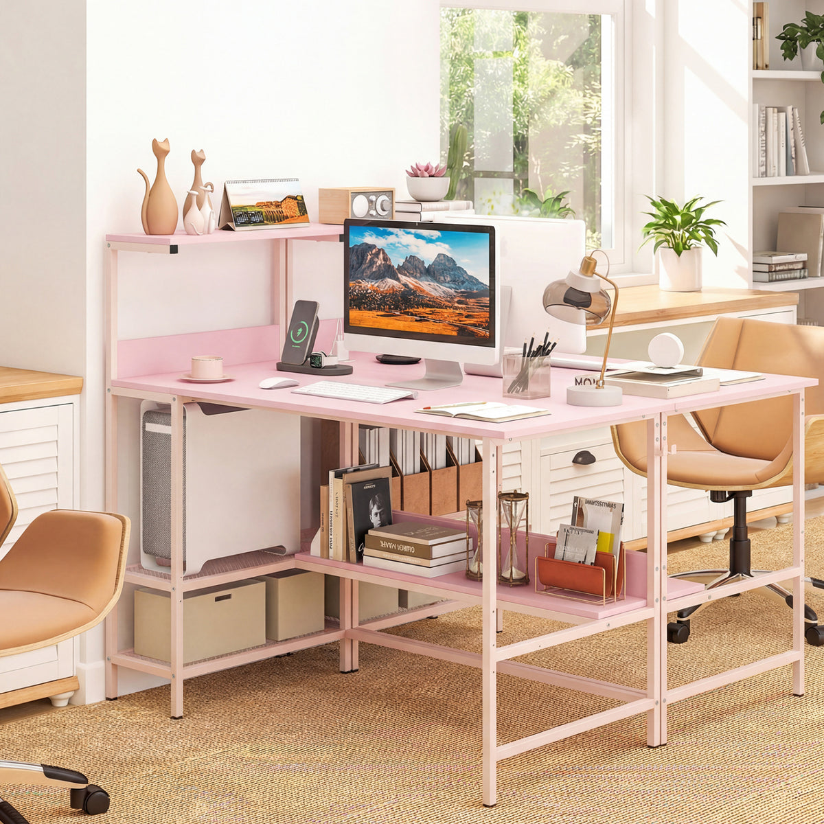Computer Desk with Power Outlets and Storage Shelves