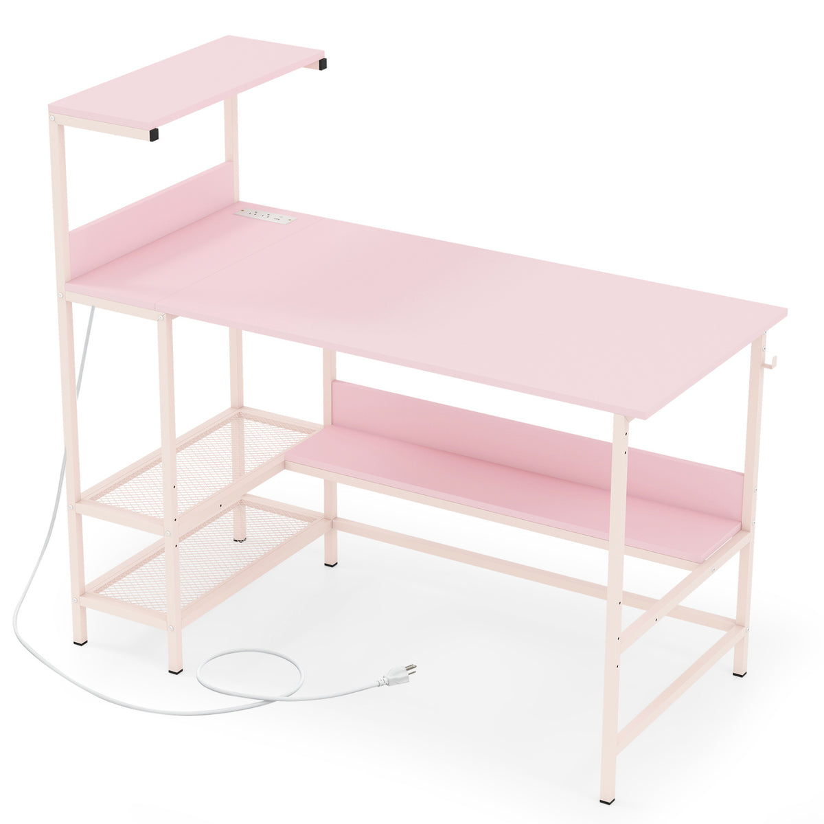 Computer Desk with Power Outlets and Storage Shelves