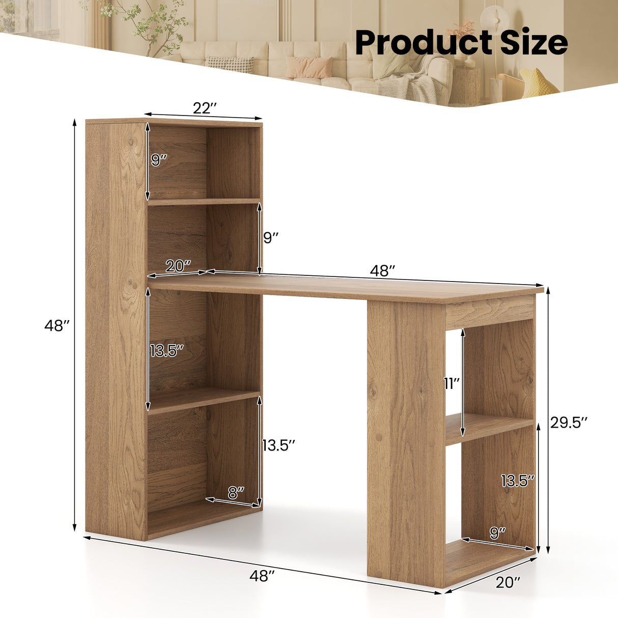 Computer Desk Writing Workstation Office with 6-Tier Storage Shelves