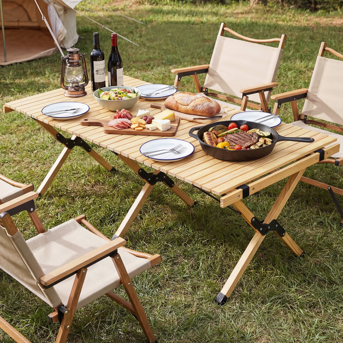 48 Inch Folding Camping Table with Carry Bag for Backyard-Natural