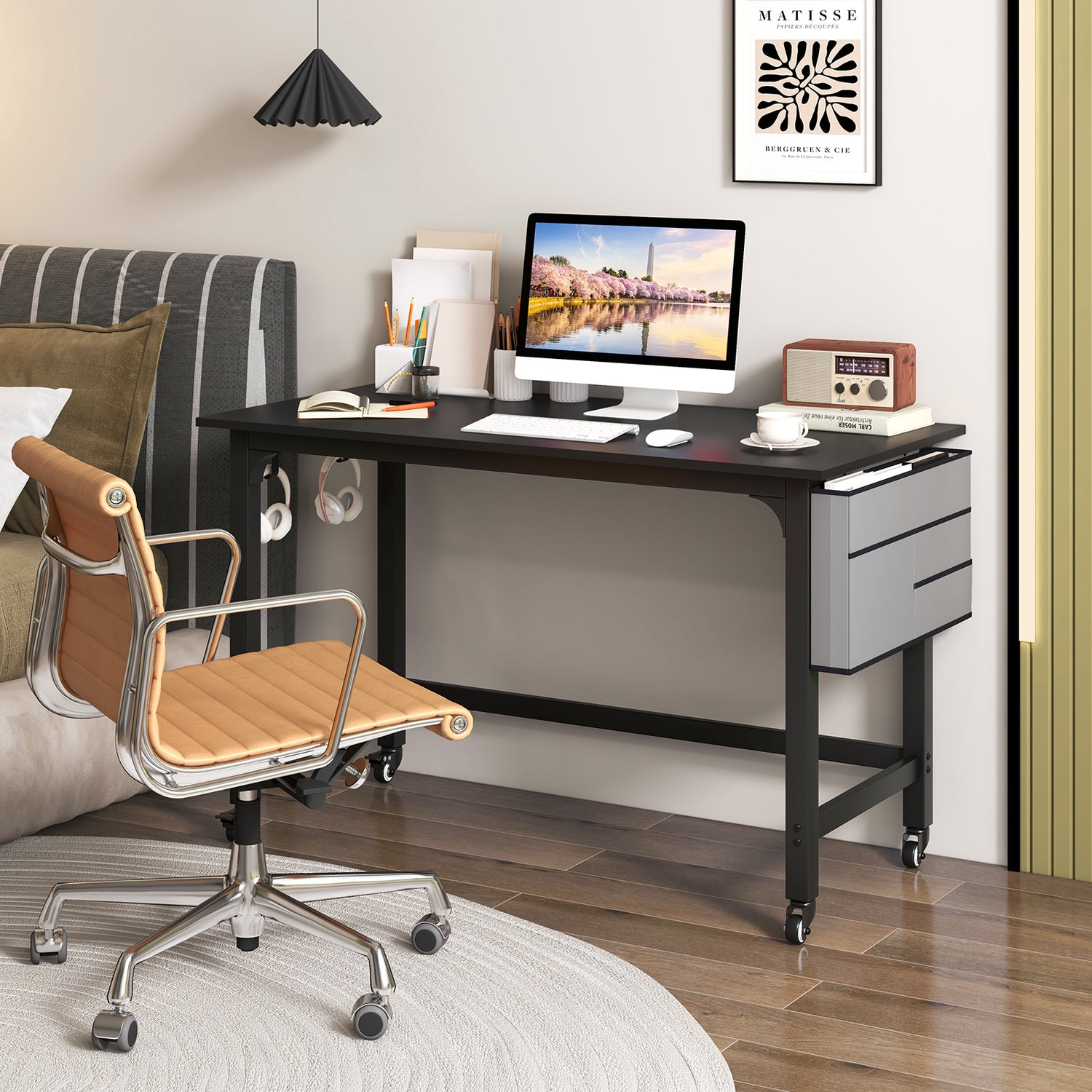 48 Inch Rolling Computer Desk with Heavy-duty Metal Frame for Home and Office
