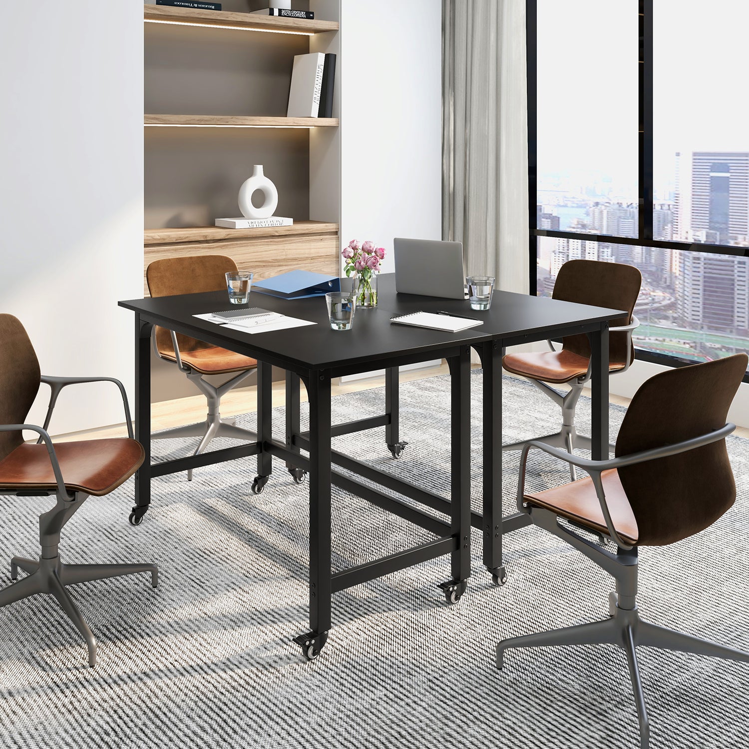 48 Inch Rolling Computer Desk with Heavy-duty Metal Frame for Home and Office