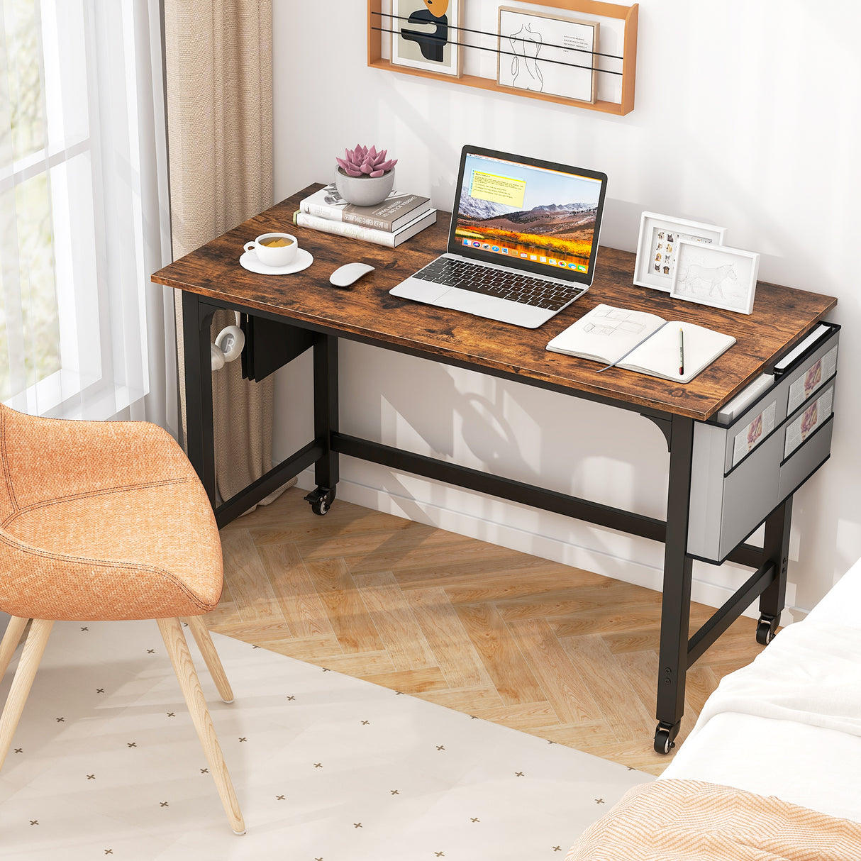 48 Inch Rolling Computer Desk with Heavy-duty Metal Frame for Home and Office
