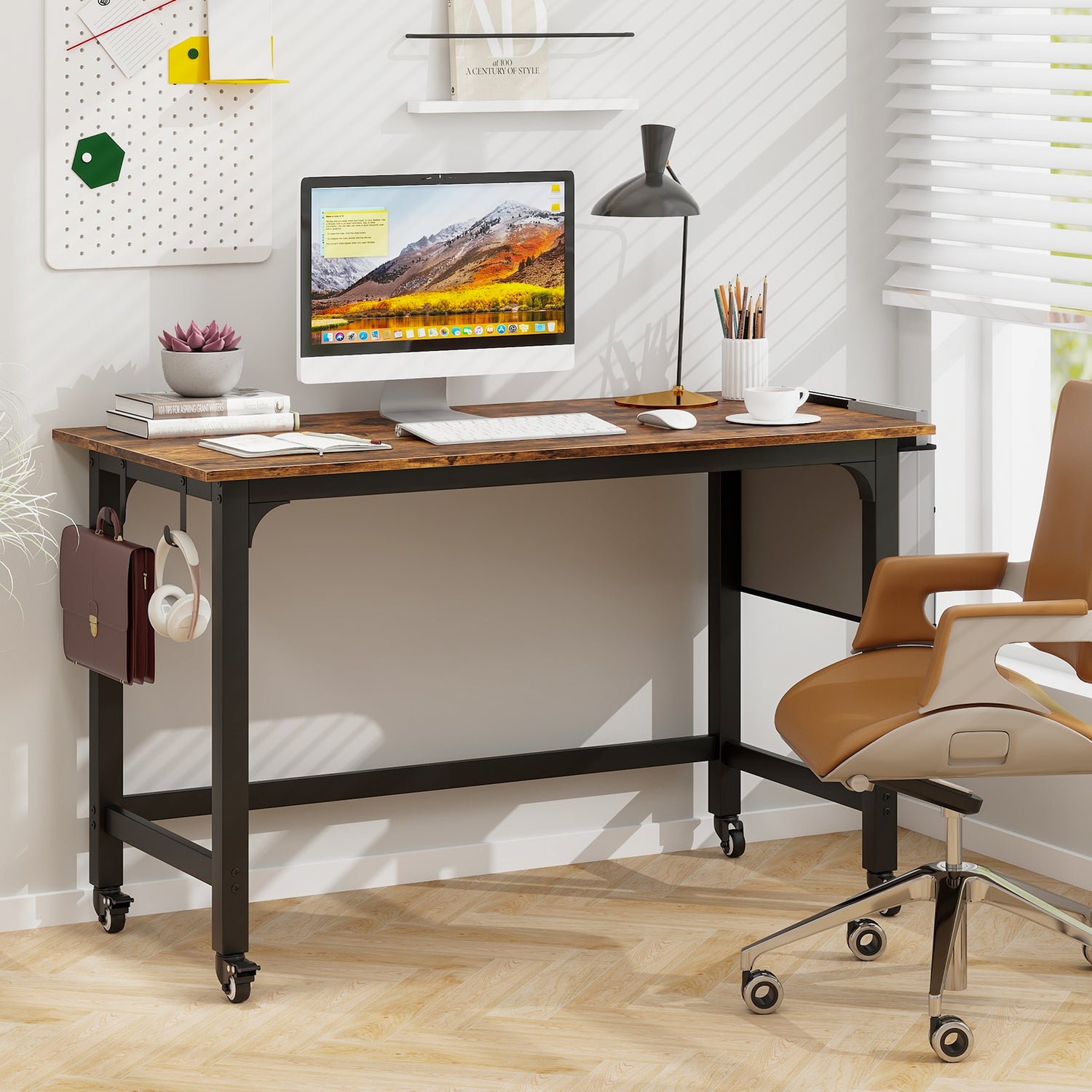 48 Inch Rolling Computer Desk with Heavy-duty Metal Frame for Home and Office