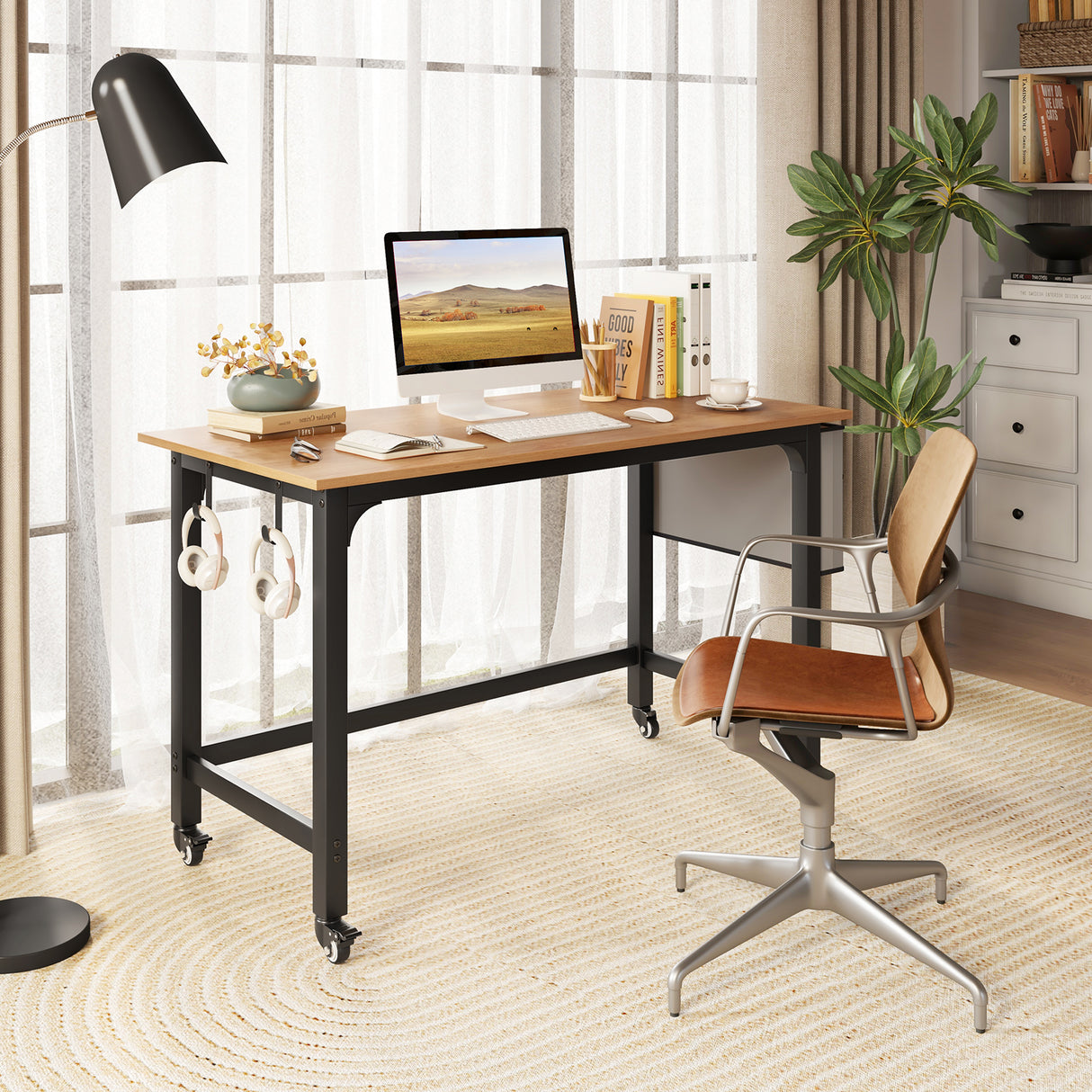 48 Inch Rolling Computer Desk with Heavy-duty Metal Frame for Home and Office
