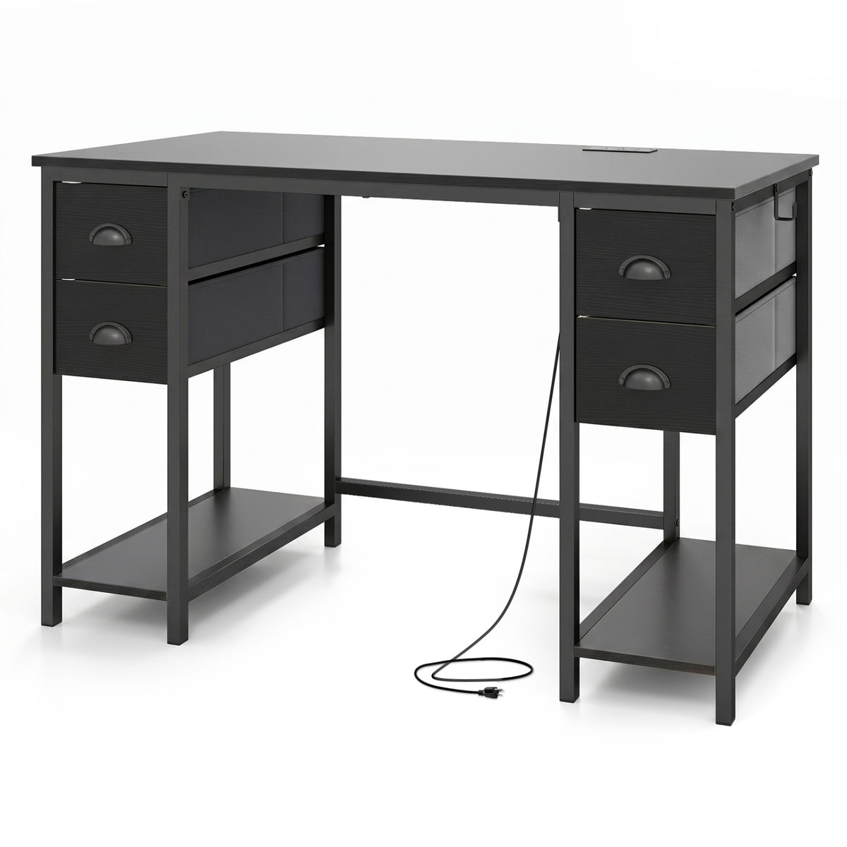 Computer Desk with Power Outlet Home Office Desk with 4 Fabric Drawers