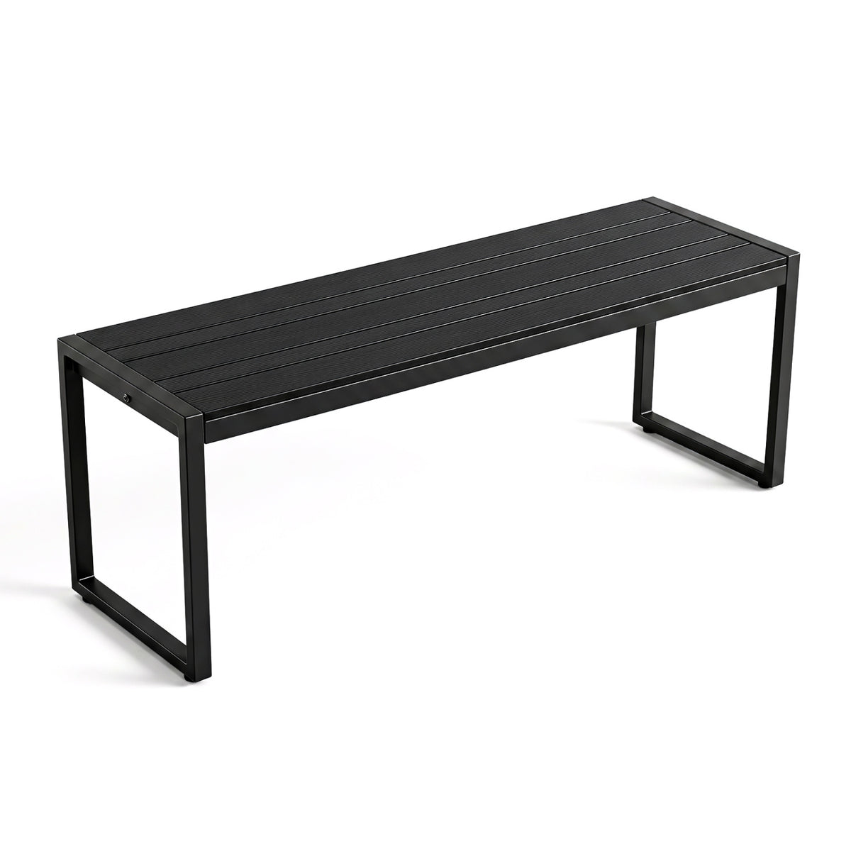 48" Outdoor Bench with Wood-Plastic Composite and Metal Frame Slatted Sea for Garden-Black