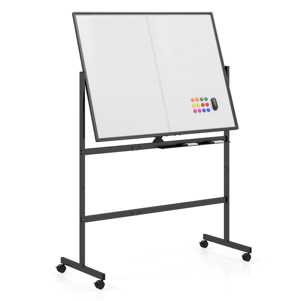 48" x 36" Double-Sided Mobile White Board with Lockable Universal Wheels for Office