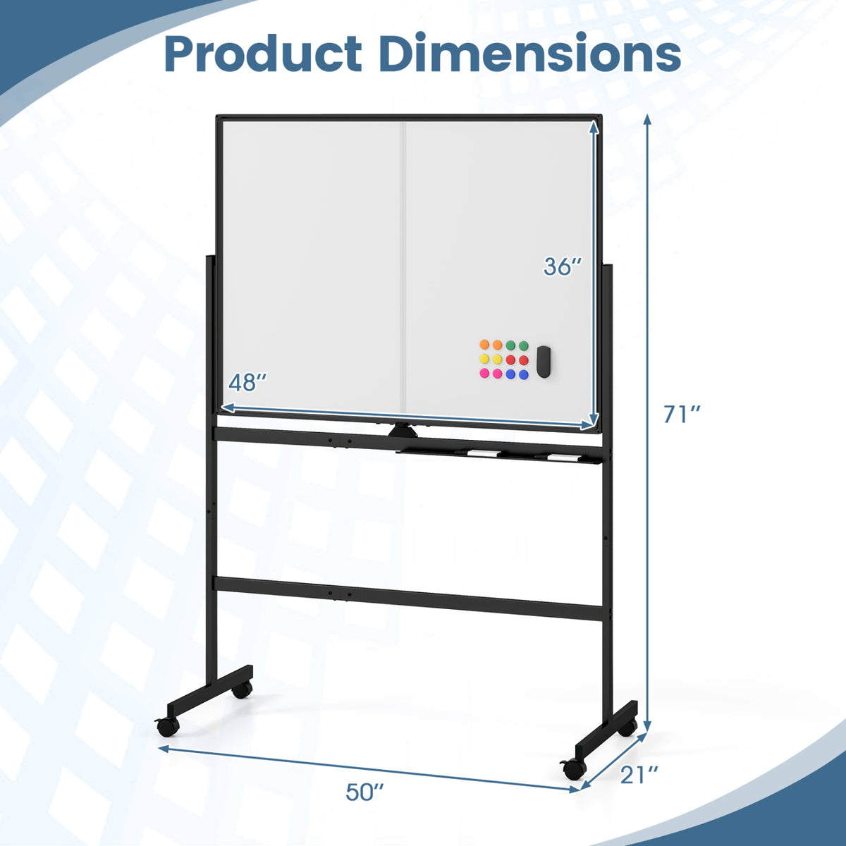 48" x 36" Double-Sided Mobile White Board with Lockable Universal Wheels for Office