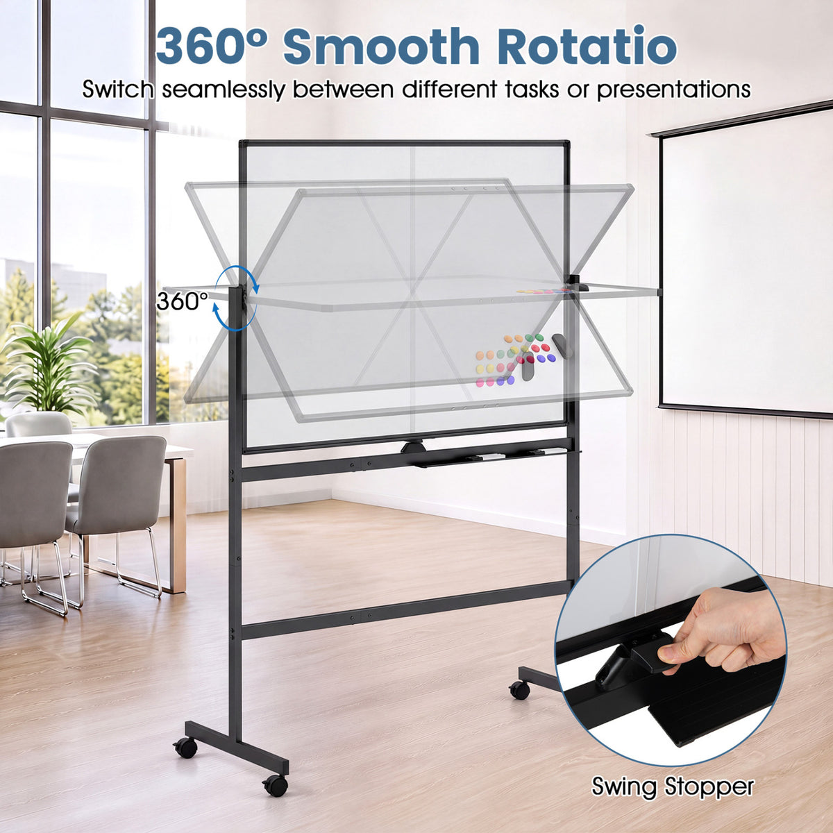 48" x 36" Double-Sided Mobile White Board with Lockable Universal Wheels for Office