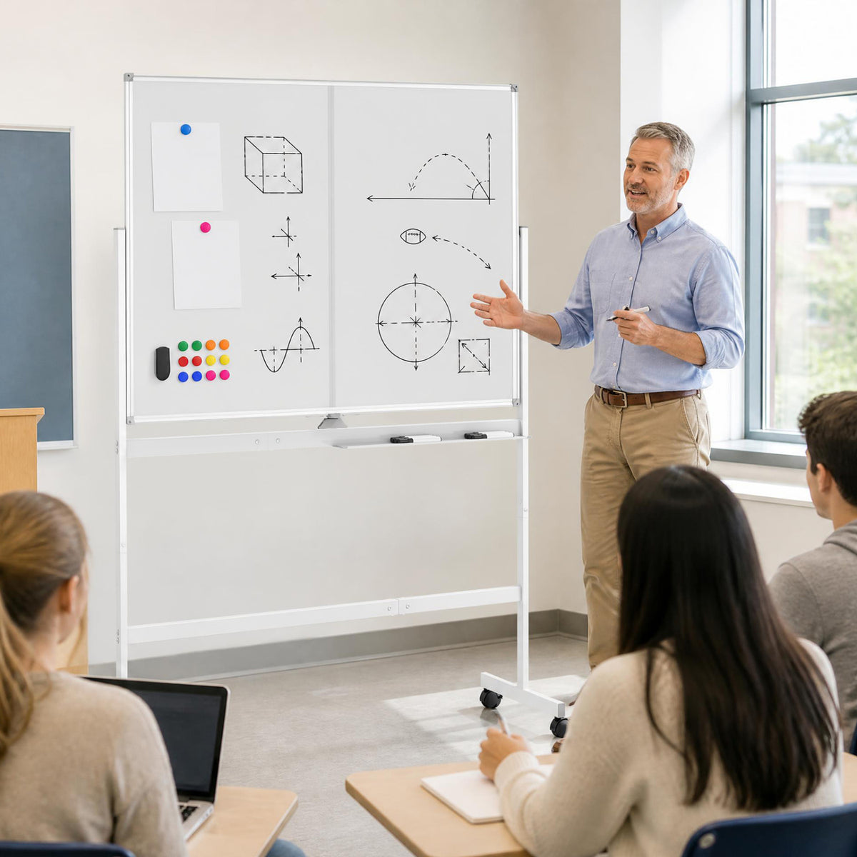 48" x 36" Double-Sided Mobile White Board with Lockable Universal Wheels for Office