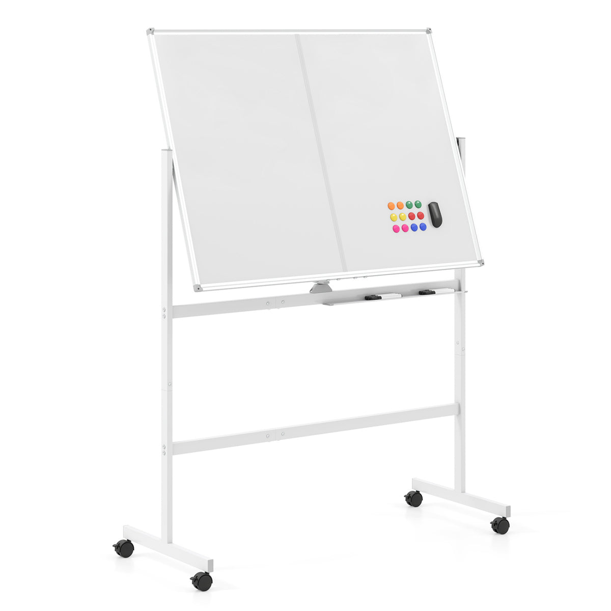 48" x 36" Double-Sided Mobile White Board with Lockable Universal Wheels for Office