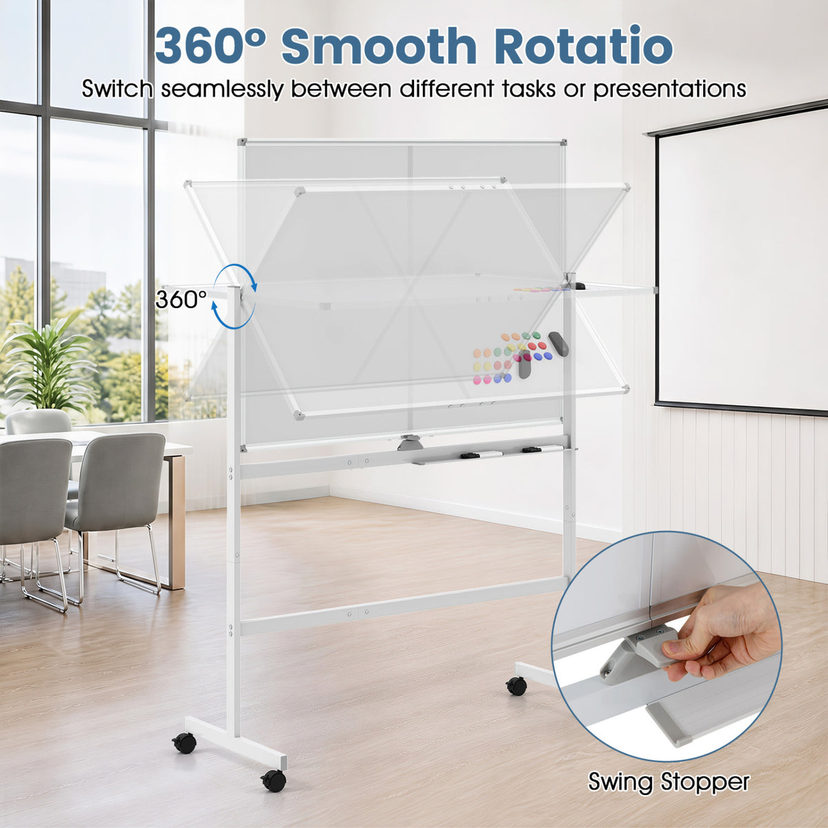 48" x 36" Double-Sided Mobile White Board with Lockable Universal Wheels for Office