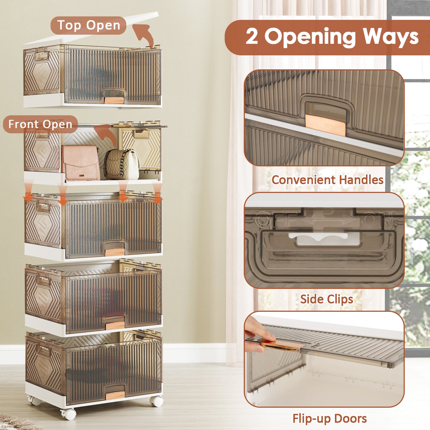 3/4/5/6-Cube Stackable Storage Bins with Detachable Wheels