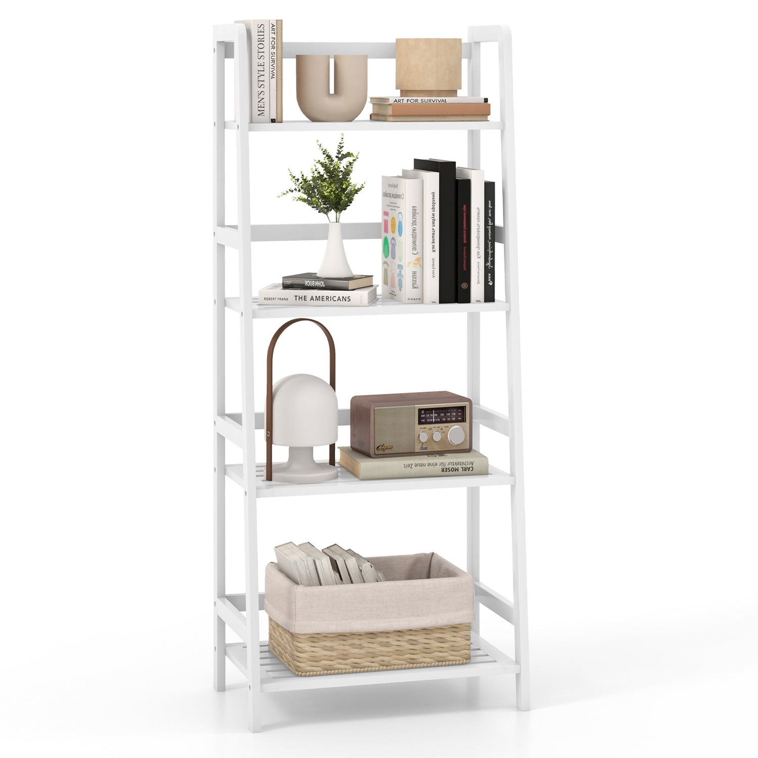 47.5 Inch 4-Tier Multifunctional Bamboo Bookcase Storage Stand Rack
