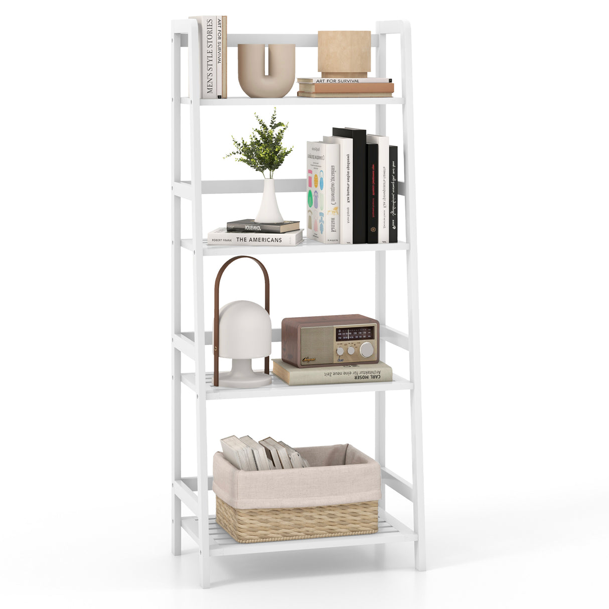 47.5 Inch 4-Tier Multifunctional Bamboo Bookcase Storage Stand Rack