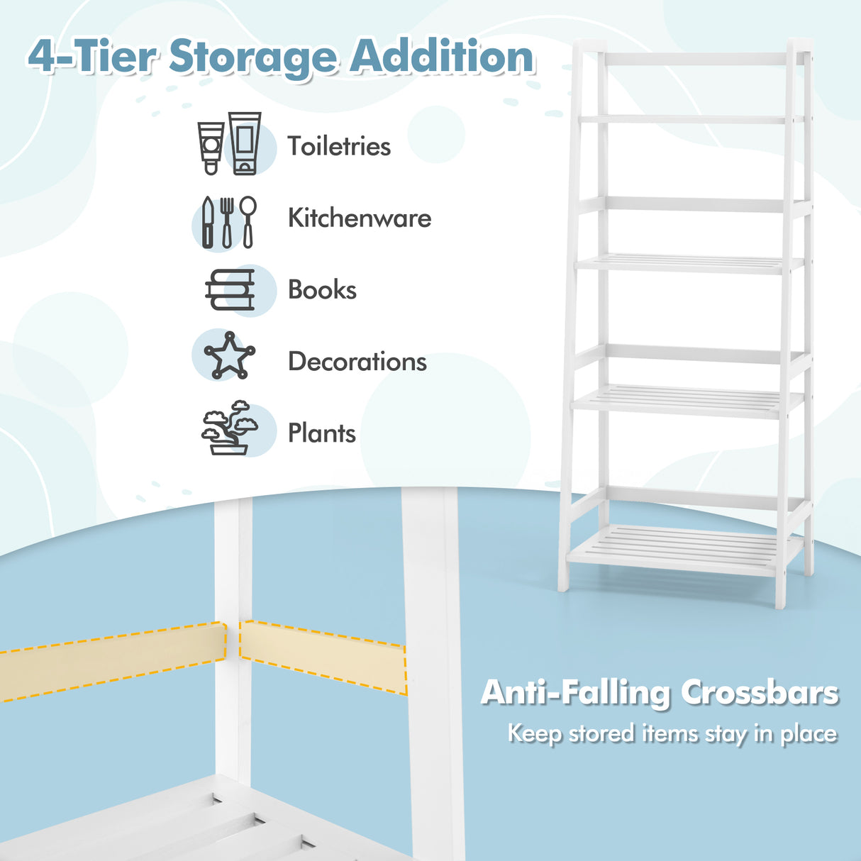 47.5 Inch 4-Tier Multifunctional Bamboo Bookcase Storage Stand Rack