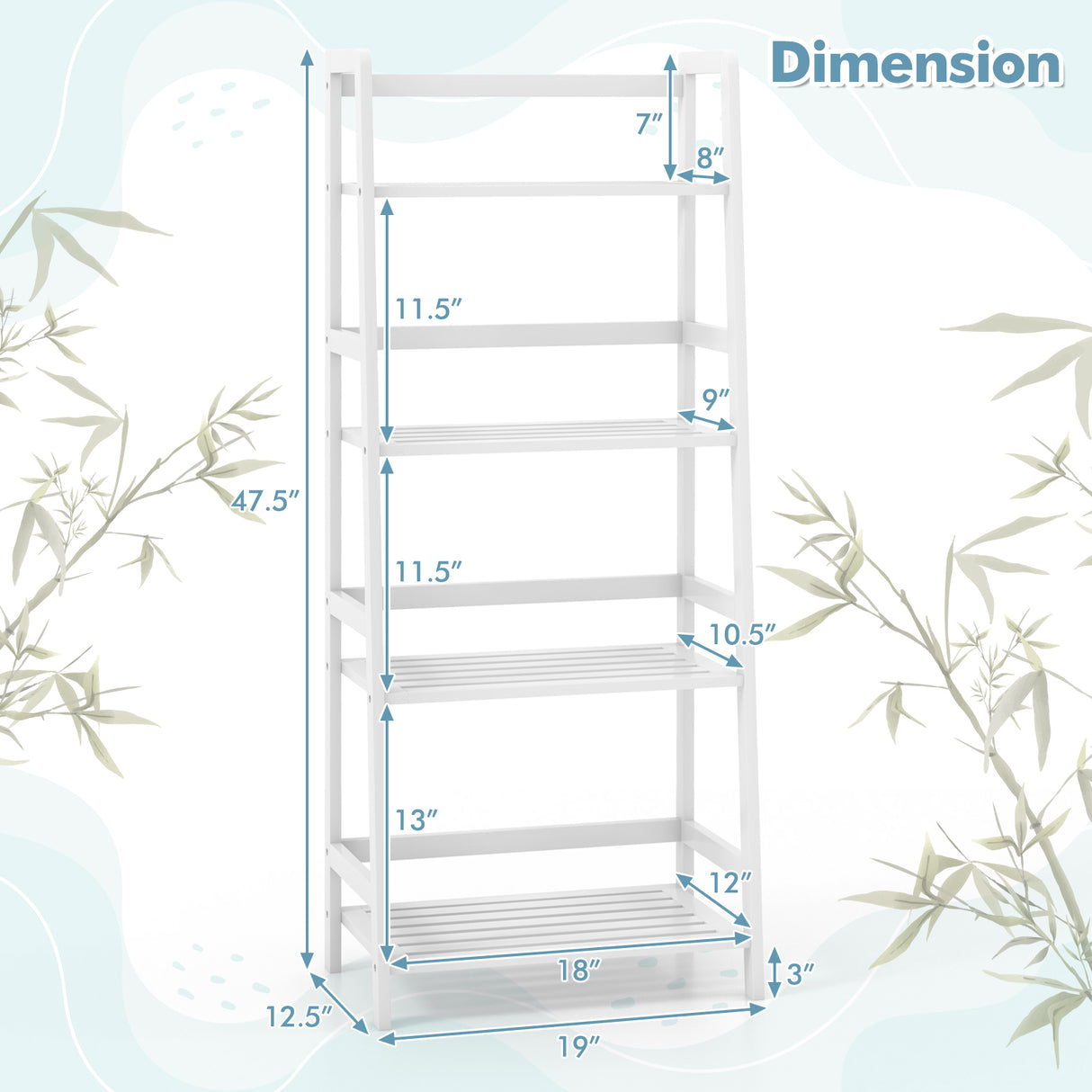 47.5 Inch 4-Tier Multifunctional Bamboo Bookcase Storage Stand Rack
