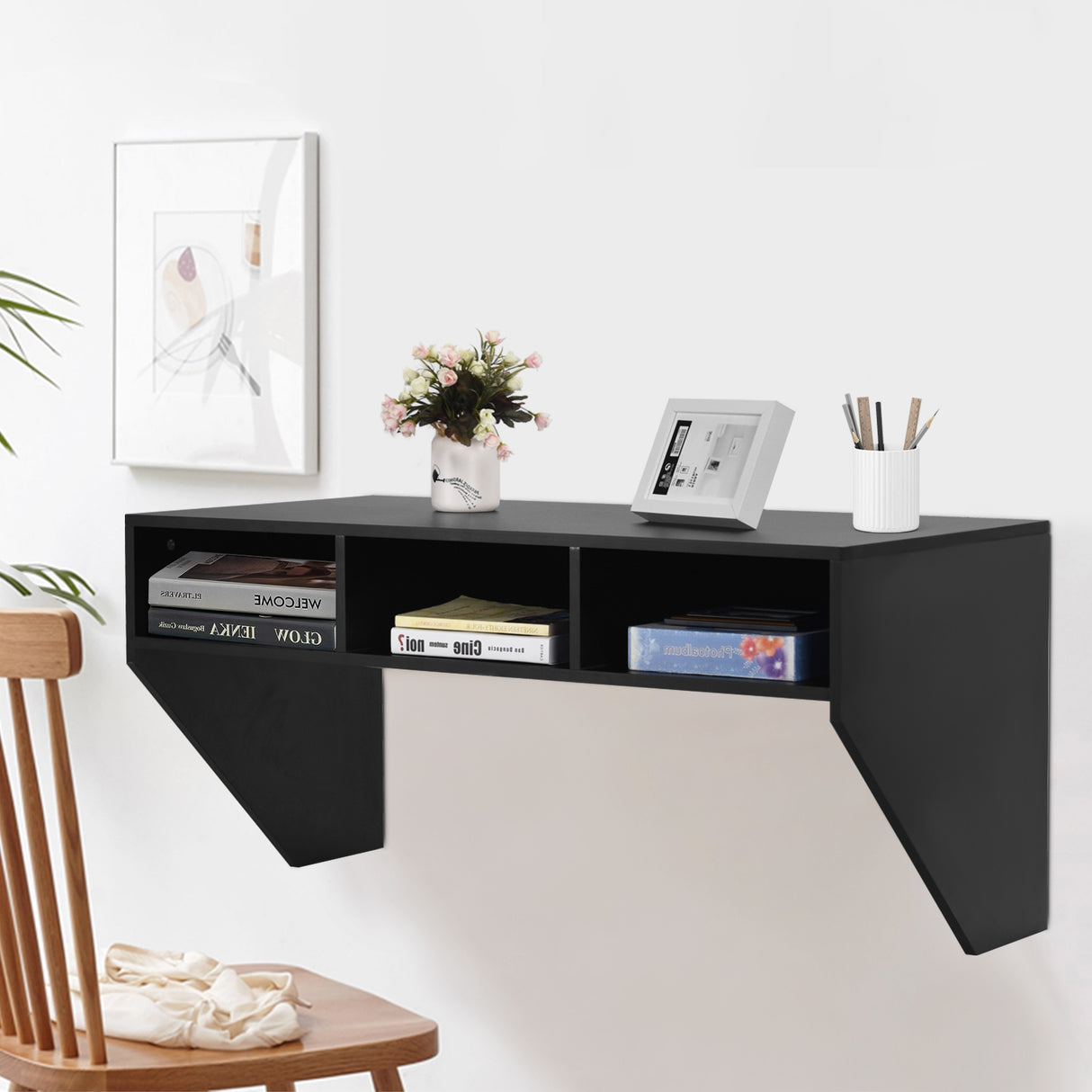 Wall Mounted Floating Sturdy Computer Table with Storage Shelf
