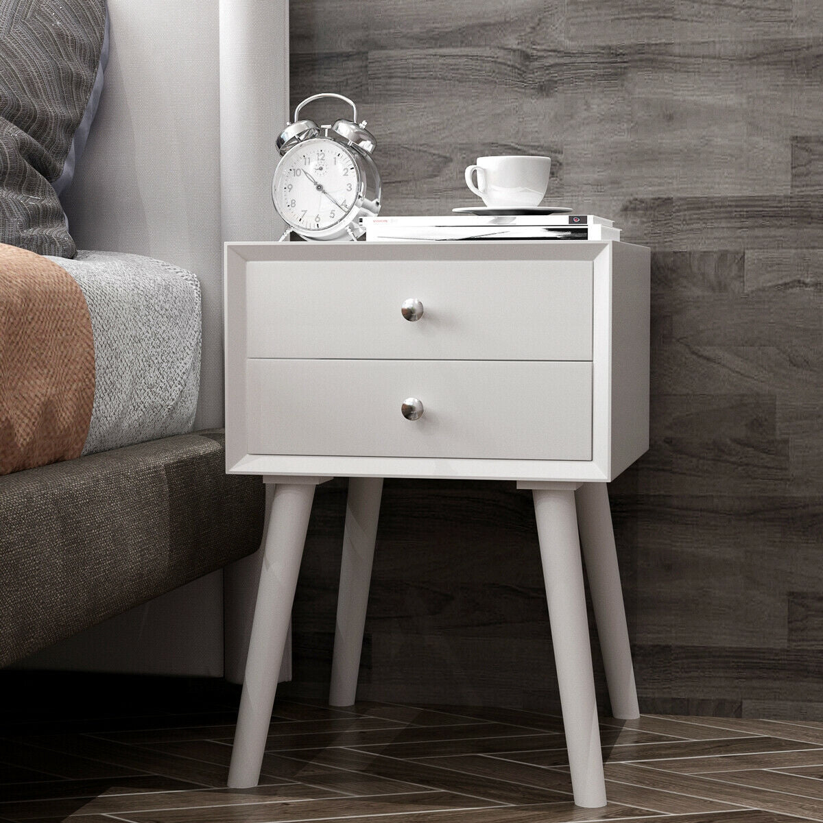 Mid-Century Wooden Multipurpose End Table with 2 Storage Drawers