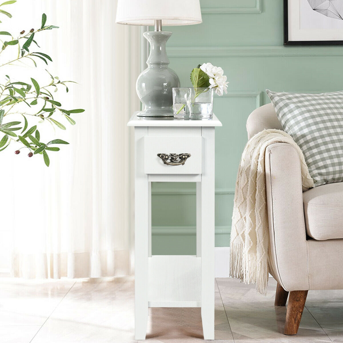 End Table Bedside Sofa End Table Narrow Nightstand with Wooden Legs
