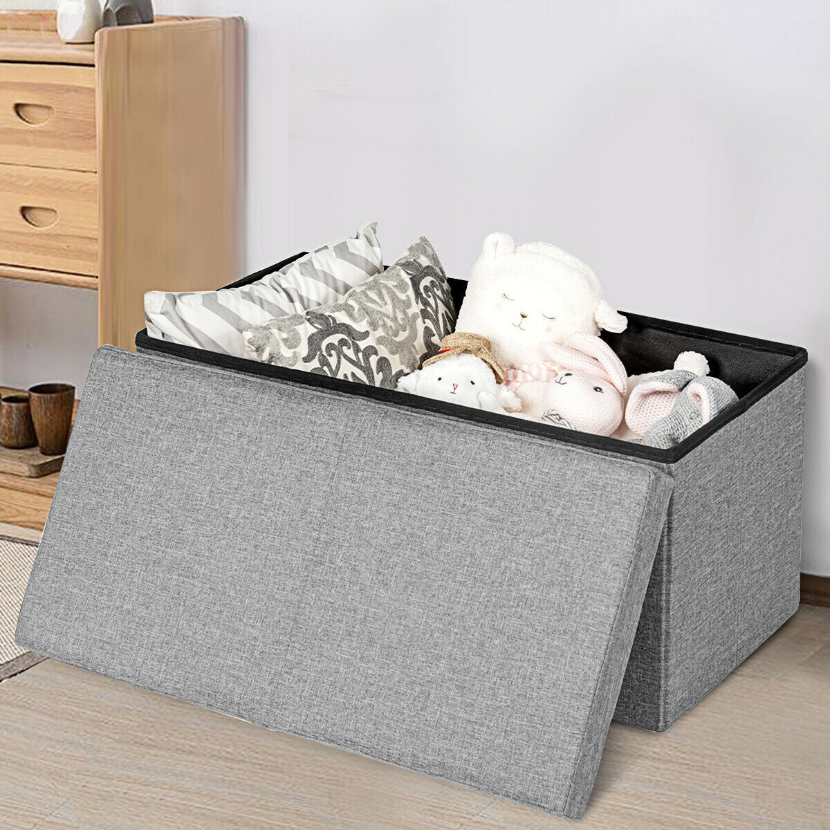 30 Inch Folding Storage Ottoman with Lift Top-Light Gray