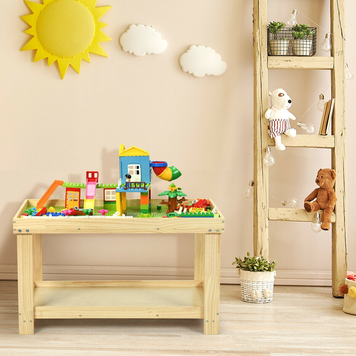 Solid Multifunctional Wood Kids Activity Play Table