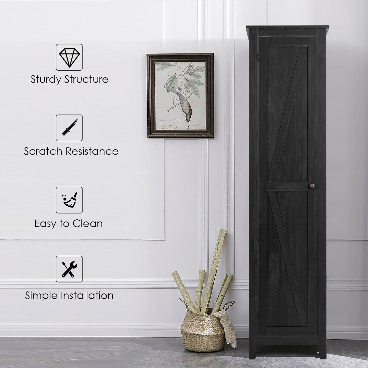Linen Tower Bathroom Storage Cabinet Tall Slim Side Organizer with Shelf