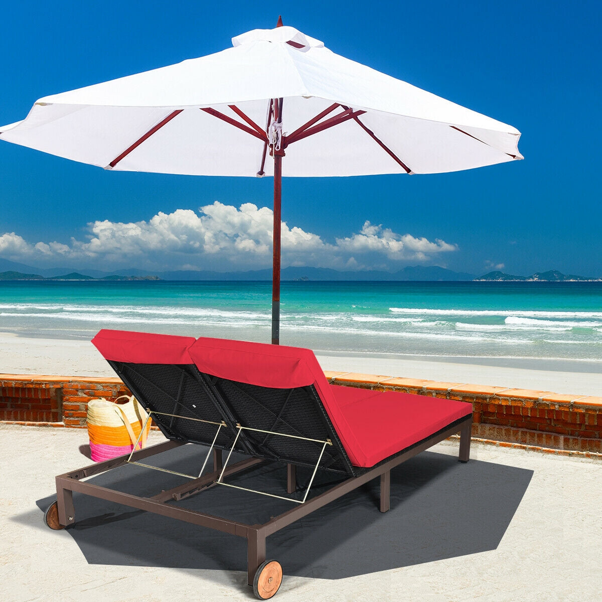 2-Person Patio Rattan Lounge Chair with Adjustable Backrest