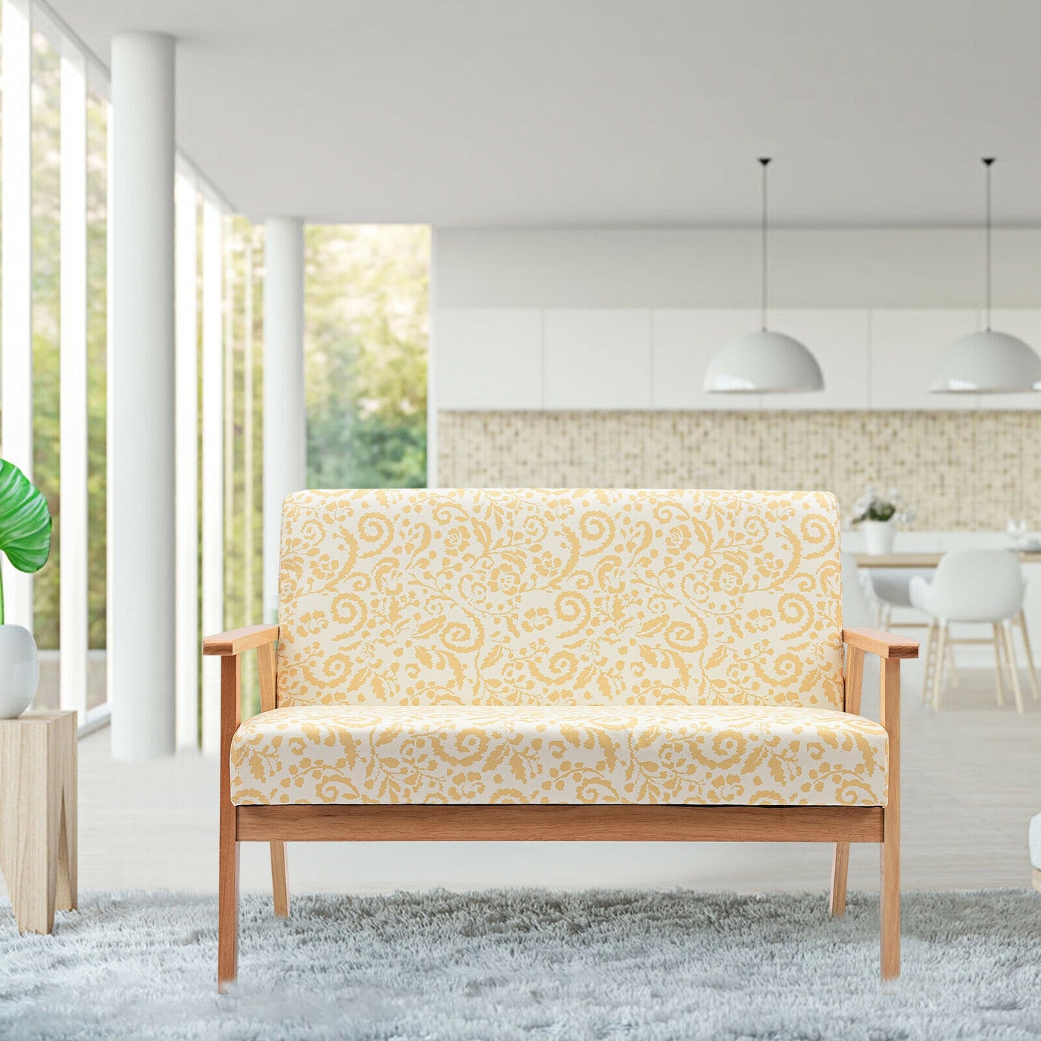 Modern Fabric Loveseat Sofa Couch Upholstered 2-Seat Armchair-Yellow