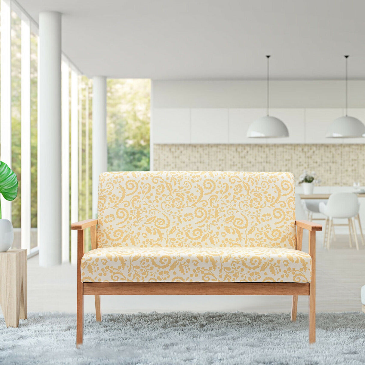 Modern Fabric Loveseat Sofa Couch Upholstered 2-Seat Armchair-Yellow