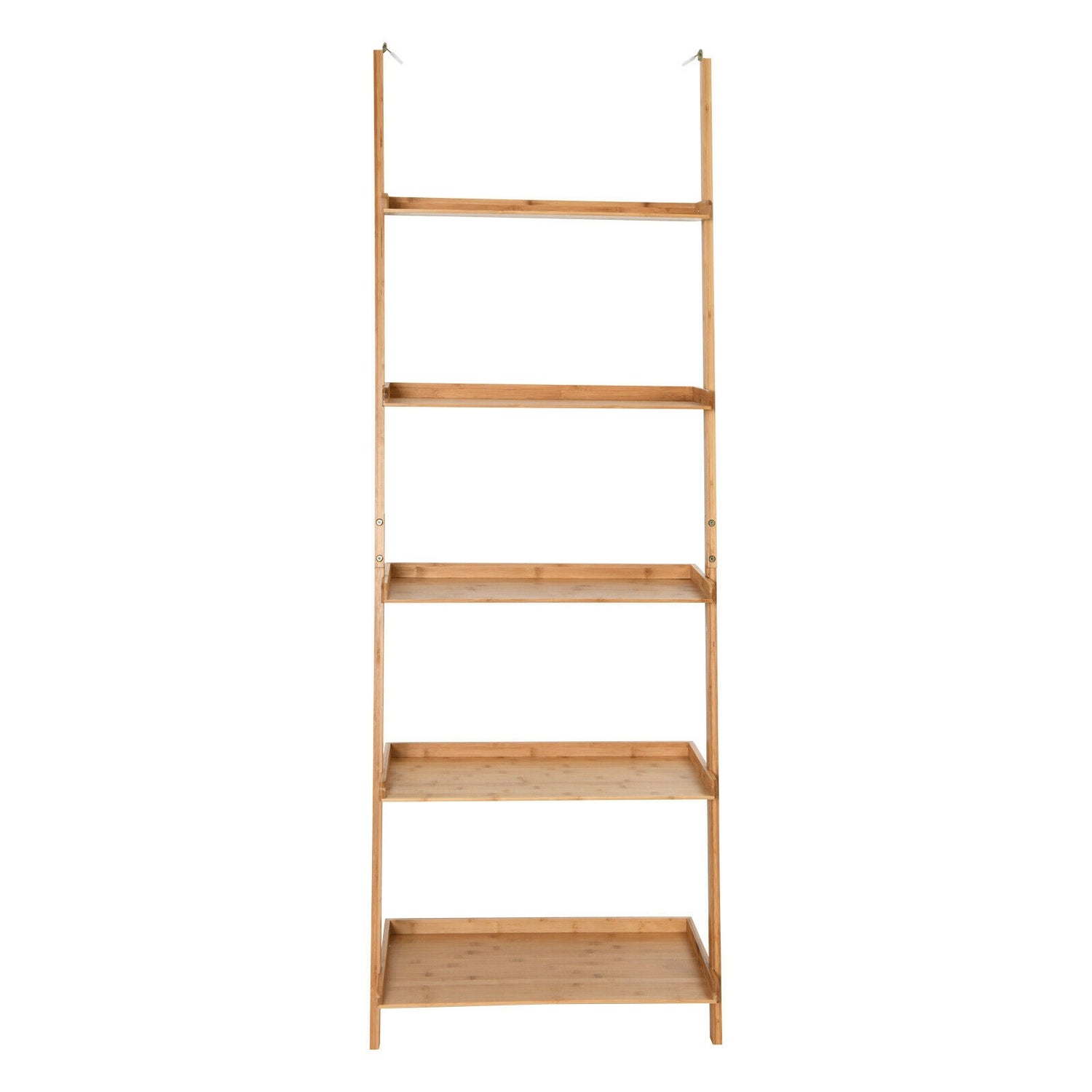 5-Tier Ladder Shelf Bamboo Bookshelf Wall-Leaning Storage Display Plant Stand-Natural