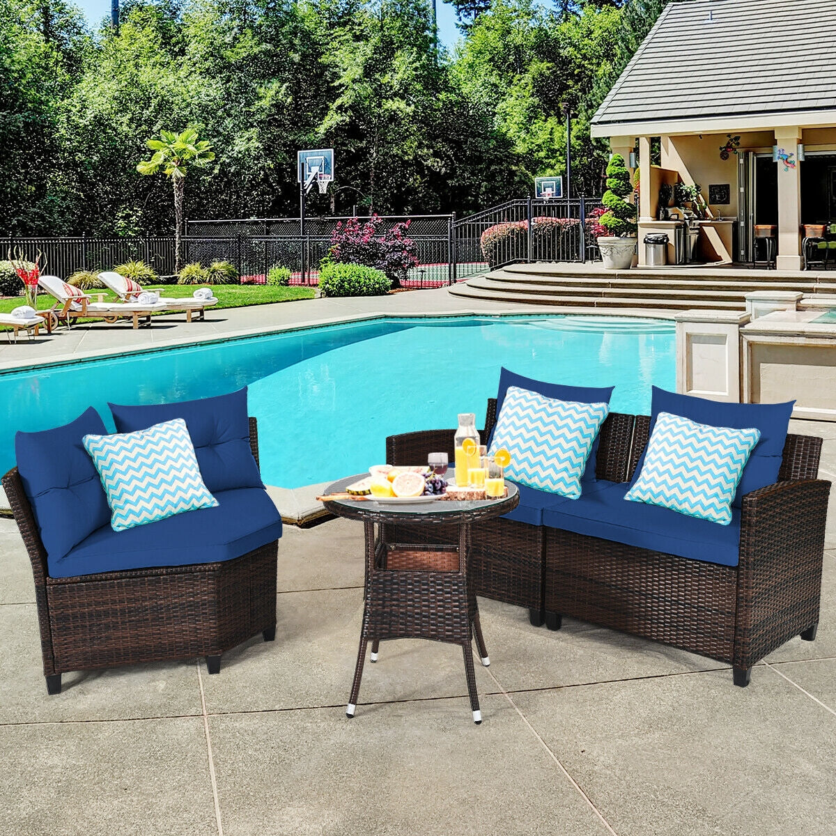 4 Pieces Furniture Patio Set Outdoor Wicker Sofa Set