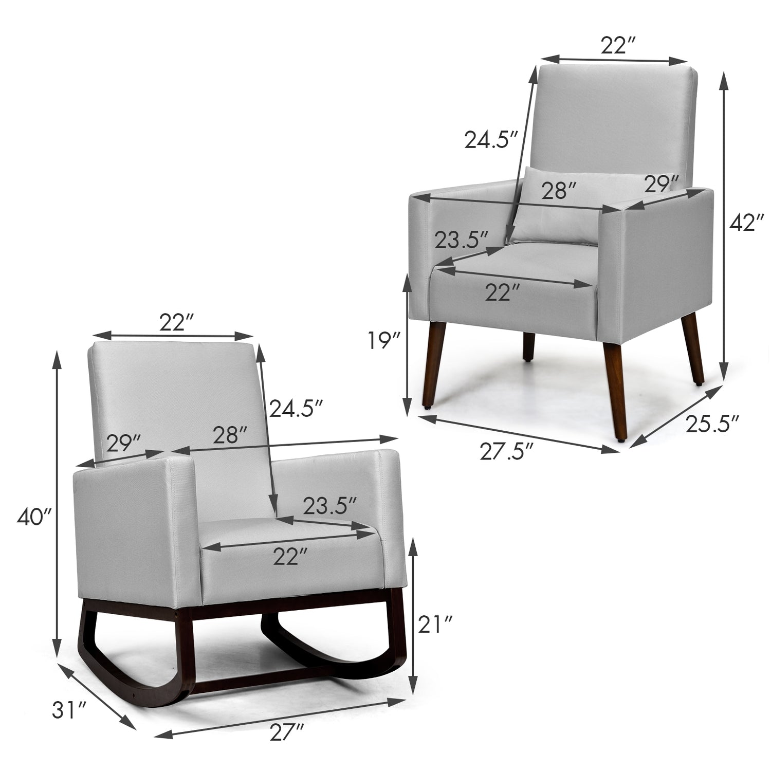 2-in-1 Fabric Upholstered Rocking Chair with Pillow