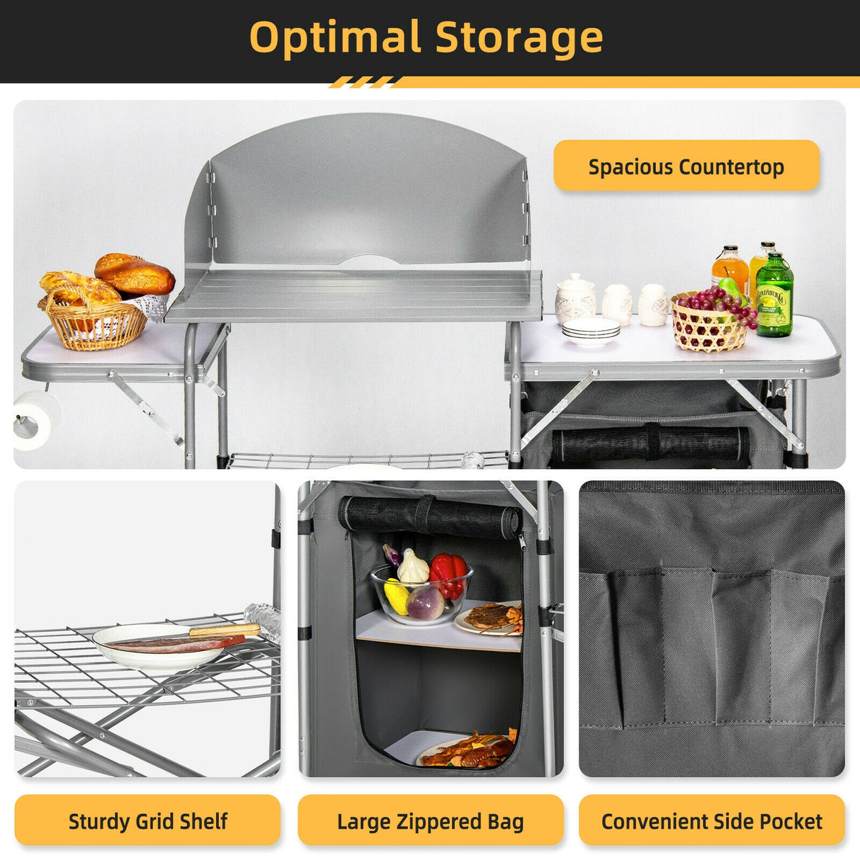 Foldable Outdoor BBQ Portable Grilling Table With Windscreen Bag