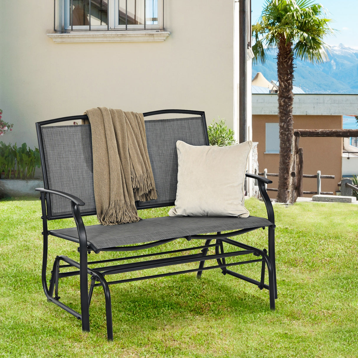 Outdoor Iron Patio Rocking Chair for Backyard and Lawn