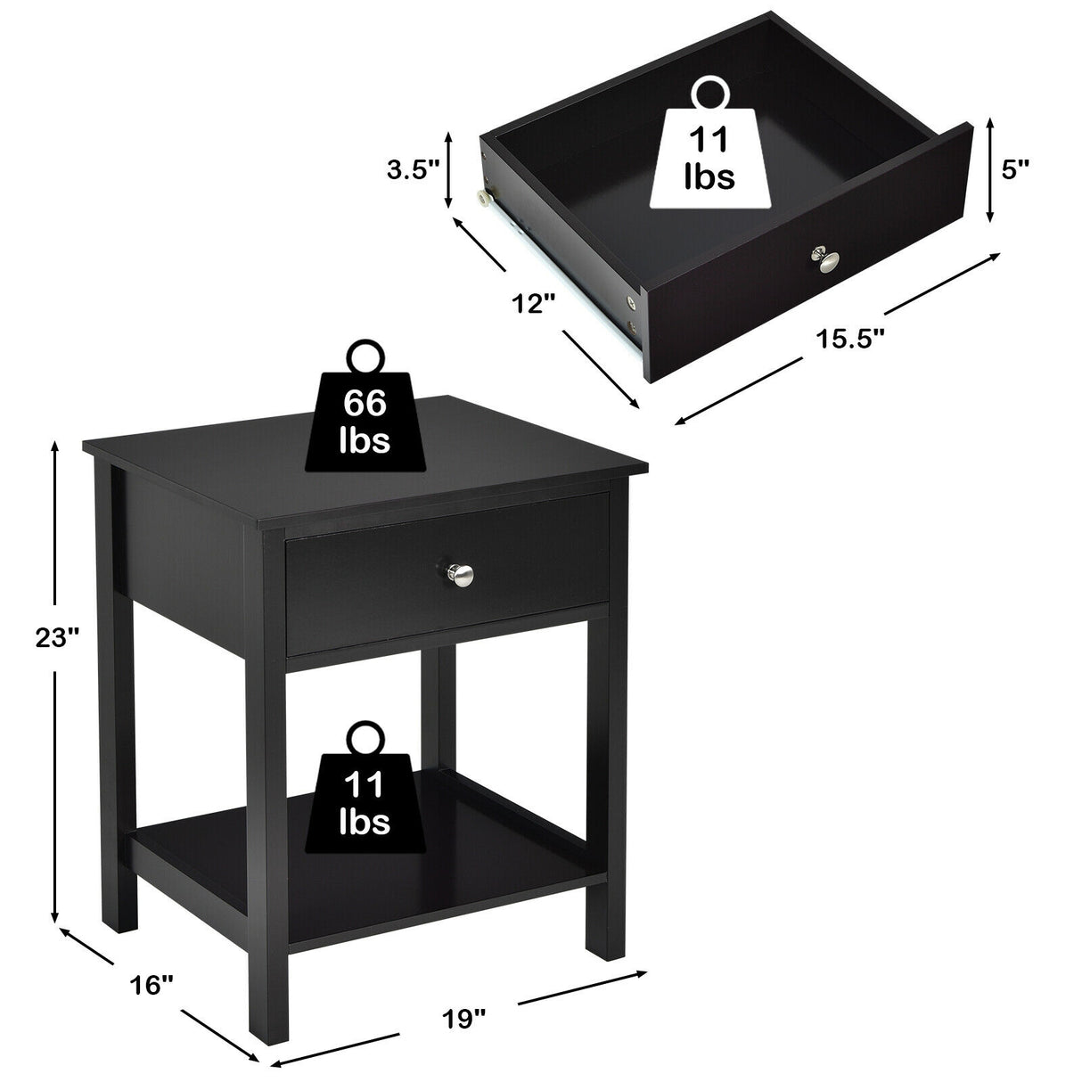 Wooden Storage Shelf with Drawer for Bedroom and Living Room