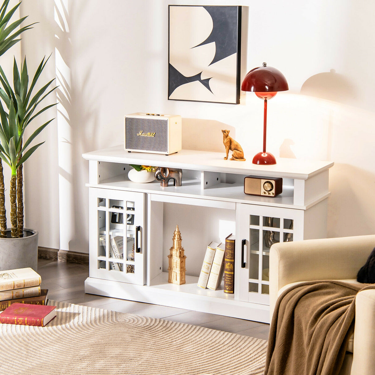 48 Inch Electric Fireplace TV Stand with Cabinets for TVs Up to 55 Inch